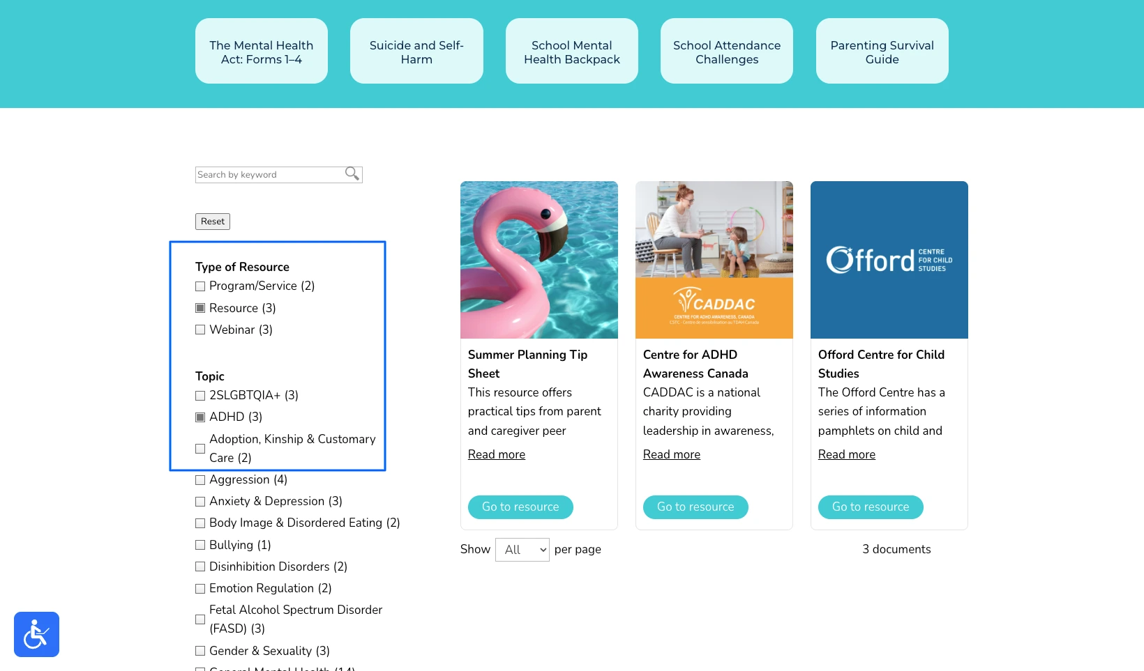 A published resource library where visitors search and filter documents by category instead of receiving printed copies