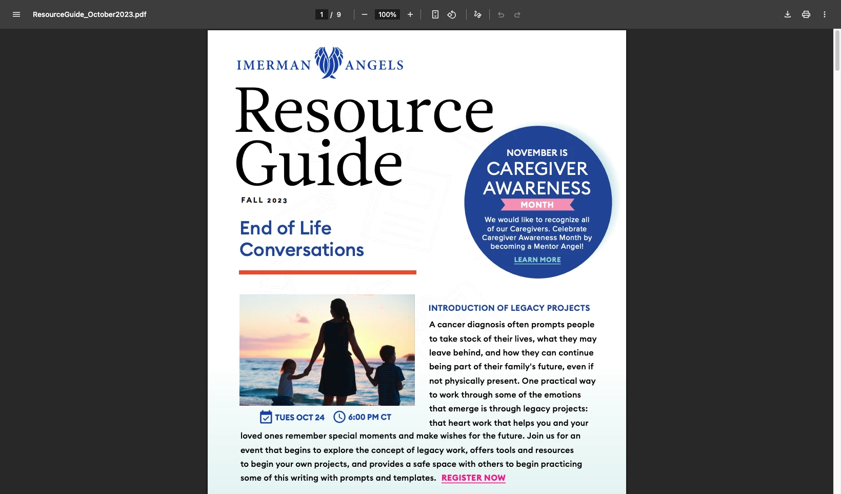 Imerman Angels resource library with a grid layout