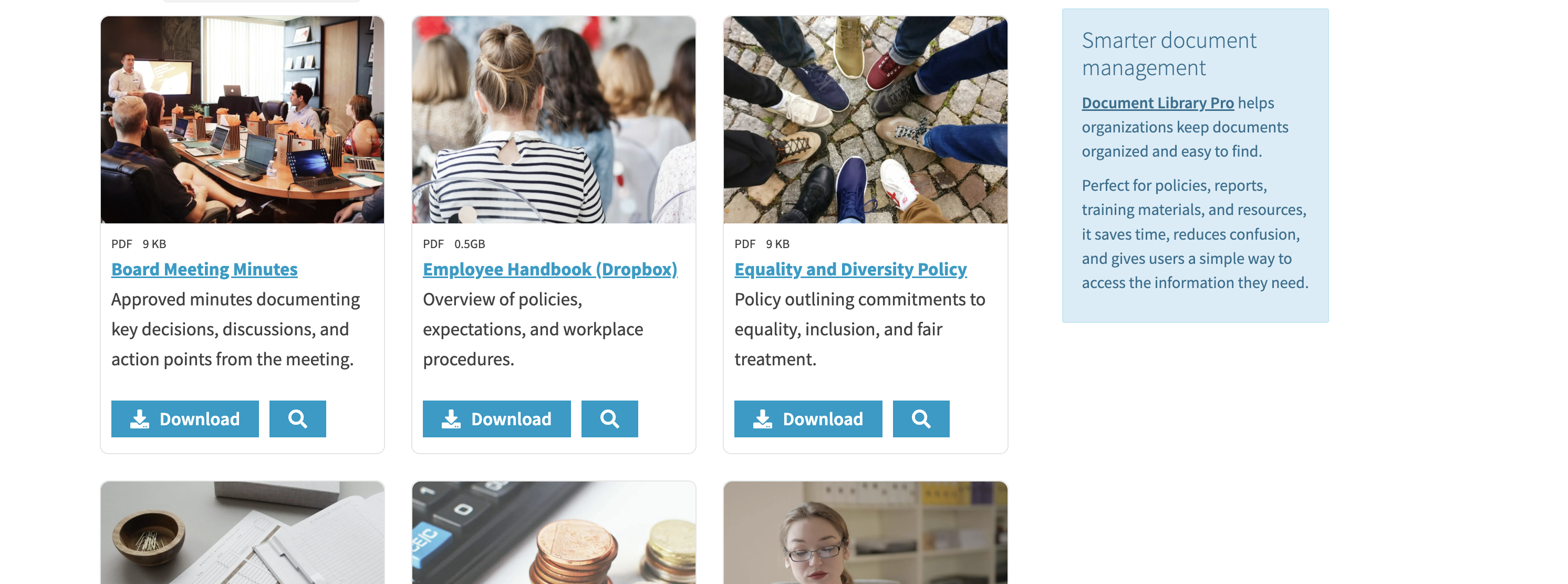 Grid layout - documents shown as a visual grid of cards