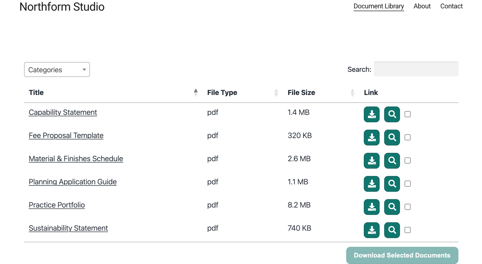 Document Library Pro running on a Squarespace site